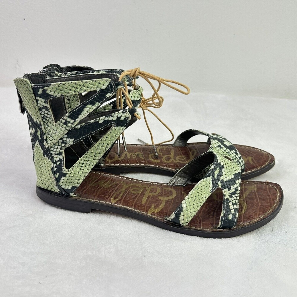 Sam Edelman Gwenna Green Snakeskin Gladiator Leather Sandals Zip-Ankle US 6.5M